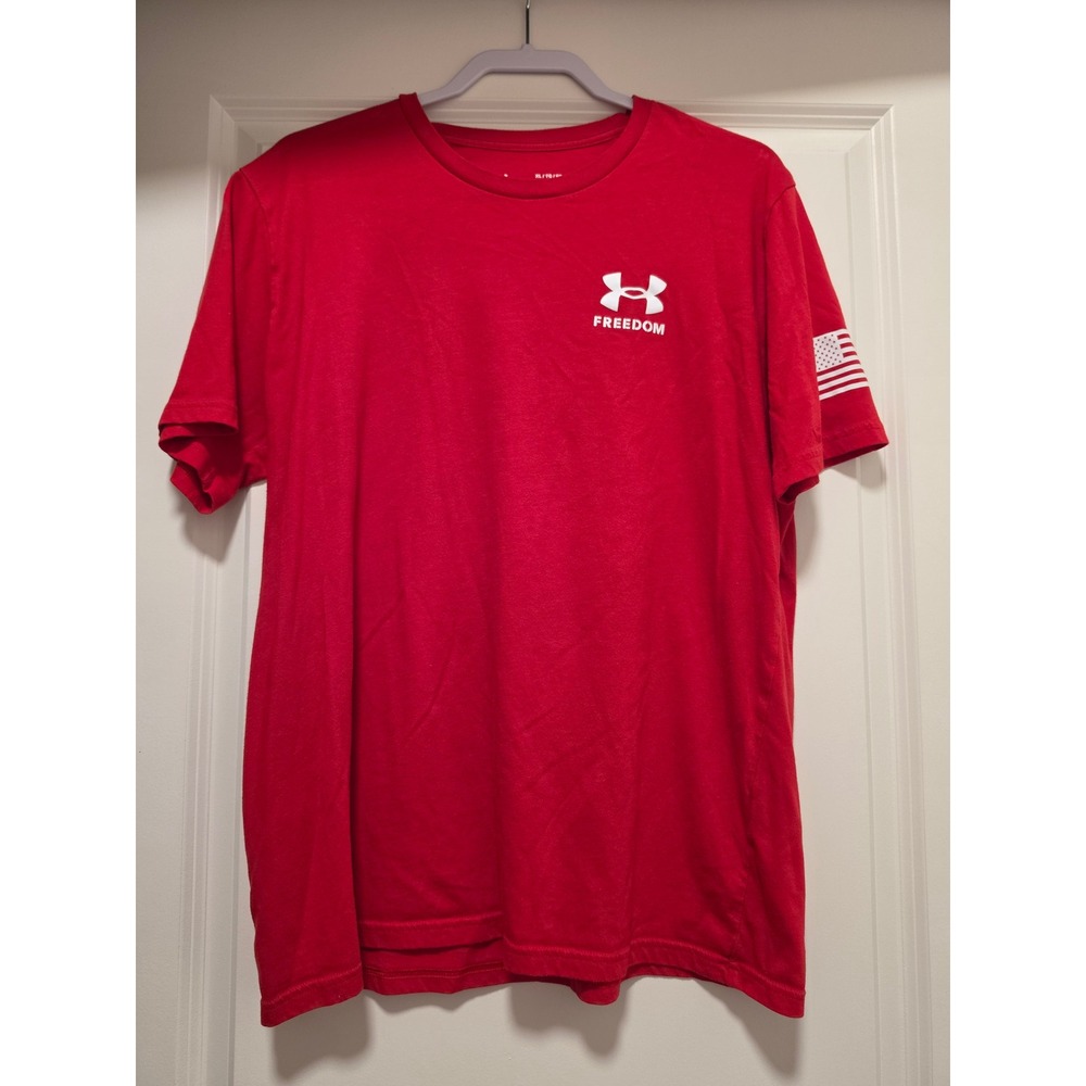 Under Armour Freedom Flag T-Shirt Mens XL Red Short Sleeve Graphic Tee Loose Fit